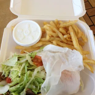 $5.99 includes drink and big tub of tzatziki sauce.