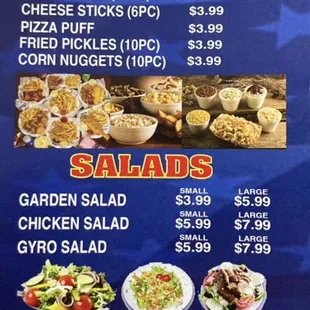 Side orders, salads , Desserts