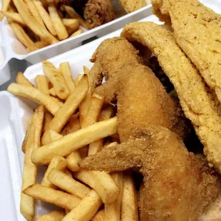 Mix &amp; Match platters $13.99 
2pc of your choice of fish &amp; 3 whole chicken wings
