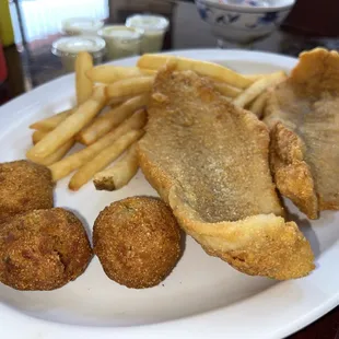 Catfish Dinner with Fries and Hushpuppies