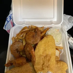 For jumbo shrimp with two large catfish fillets and fries