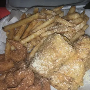 2 fish and 10 shrimp plate with special seasoning!! I didn&apos;t want the coleslaw or bread!!