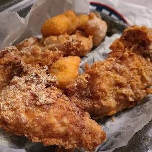 Chicken tenders and corn nuggets