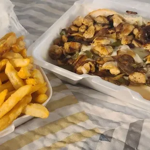 Philly with chicken and fries