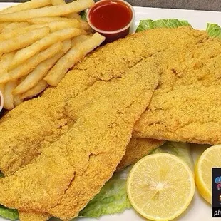 a plate of fish and fries