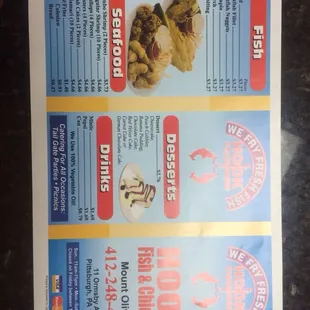 the menu for the restaurant