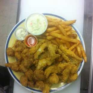 Farm raised catfish nuggets and chicken gizzard dinner
