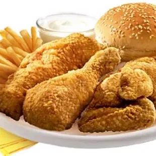 a plate of fried chicken and french fries