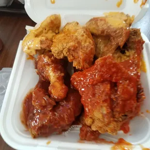 Chicken Leg and Thigh dipped in Buffalo Sauce, BBQ sauce and Garlic Chili Sauce. Must try!!!