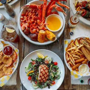 a variety of seafood dishes