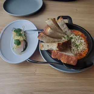 King Crudo app on the left and Spicy Crab Dip on the right