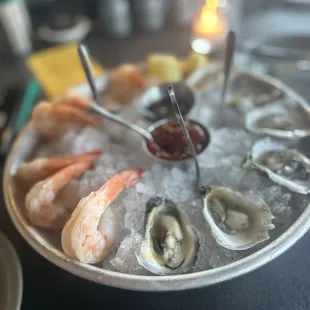 Plymouth oysters and shrimp cocktail
