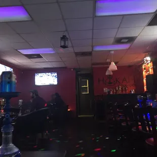 a bar with neon lights
