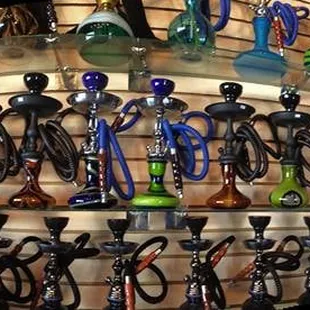 a large display of glass objects