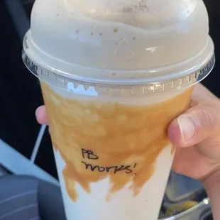 Peanut butter cup banana shake with the works
