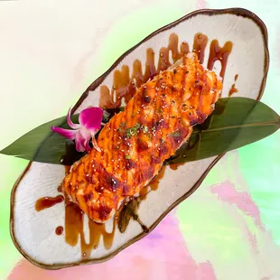 a close up of a piece of sushi