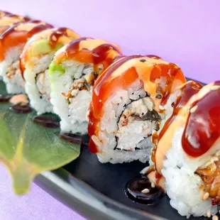 a close up of a sushi roll