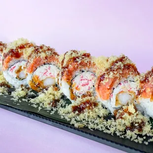 a close up of the sushi