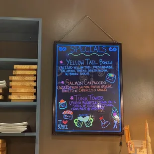 The specials menu all under $20