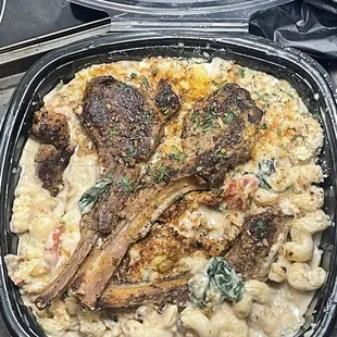 Lamp Chop Alfredo Pasta- Delicious!