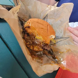 Double cheeseburger with chili