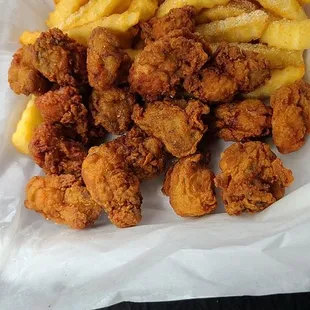 Fried oysters and fries. So fresh and delicious. Fried on the spot