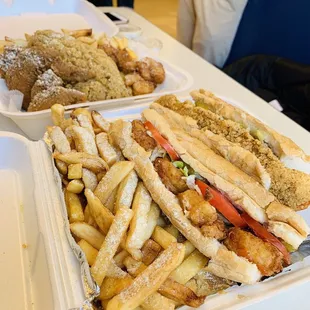 Half shrimp po boy and half catfish po boy 3 I highly recommend their special ;)