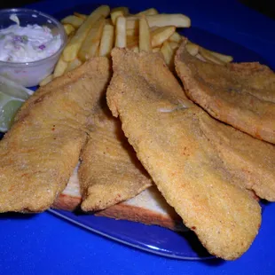 Hand battered and seasoned Tilapia  and Shrimp platter