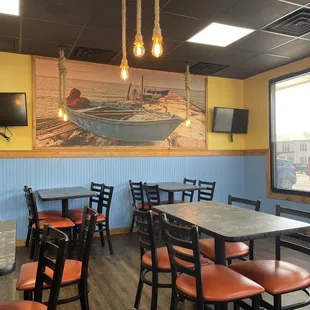 tables and chairs in a restaurant