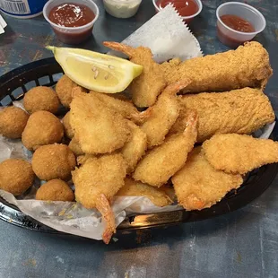 Pick Two: Cod and shrimp w/ fried mushrooms for my side