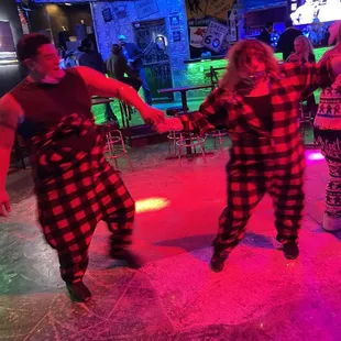 a group of people dressed in pajamas