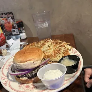 Black bean burger and Boxty