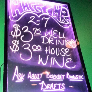 Happy Hour 2-7 w daily food n drink specials