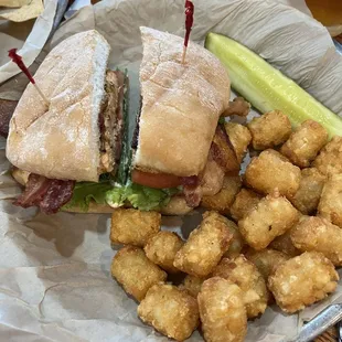 Blackened Salmon BLT and tots