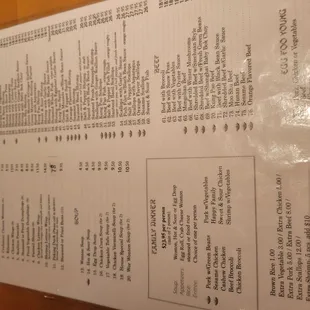 a menu on a wall