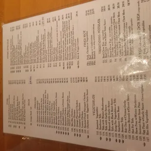 a menu on a wall