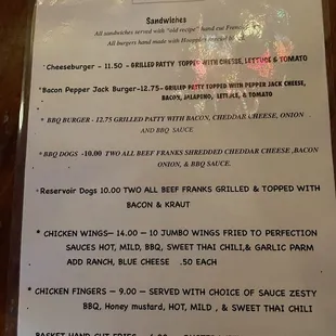 the menu for the restaurant