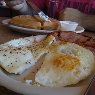 Belgian Waffle and Eggs Breakfast