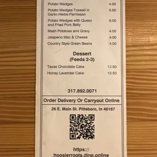a menu for a restaurant