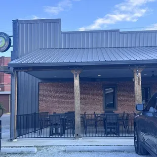 View from parking and part of outdoor seating