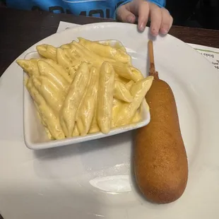 Kids corn dog with mac&amp;cheese