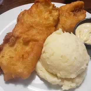Fish n chips. Substituted mashed potatoes (they were real potatoes, lumpy...not from a box) coleslaw.