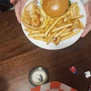 Grilled chicken sandwich and fries