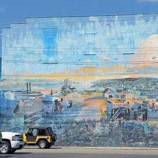 An enormous mural painted by a local artist on the side of the Historic Hoosier Theater, Vevay, IN.