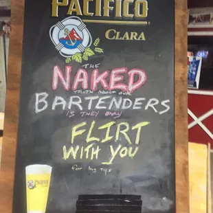 the naked bartenders sign