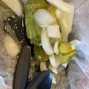 Condiments (pickles, onion &amp; jalepeño)