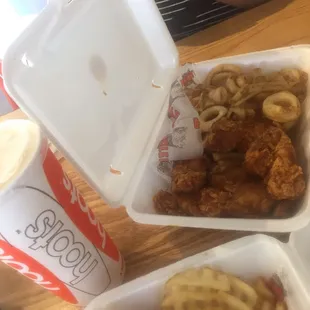 Chicken wings and fries