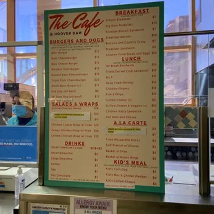 the menu for the cafe