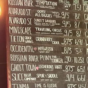 Beer menu W/ Pliny