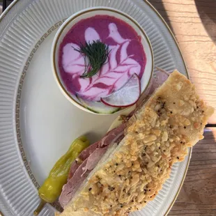 Italian sandwich and beet soup